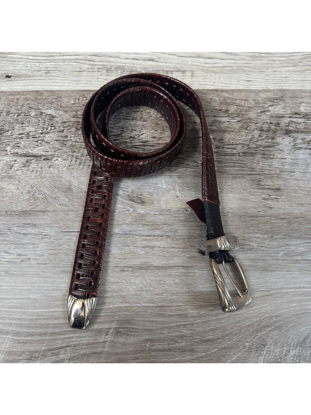 Vintage Arden Leather Co Brown Embossed Leather Belt Western Croc Size 38